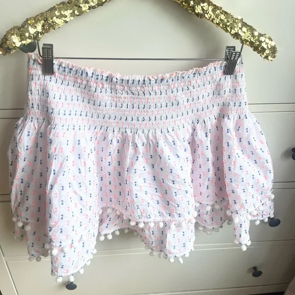 Lilly Pulitzer Ethenia White Blue Orange Patterned Skirt with Pom Poms - Picture 4 of 9